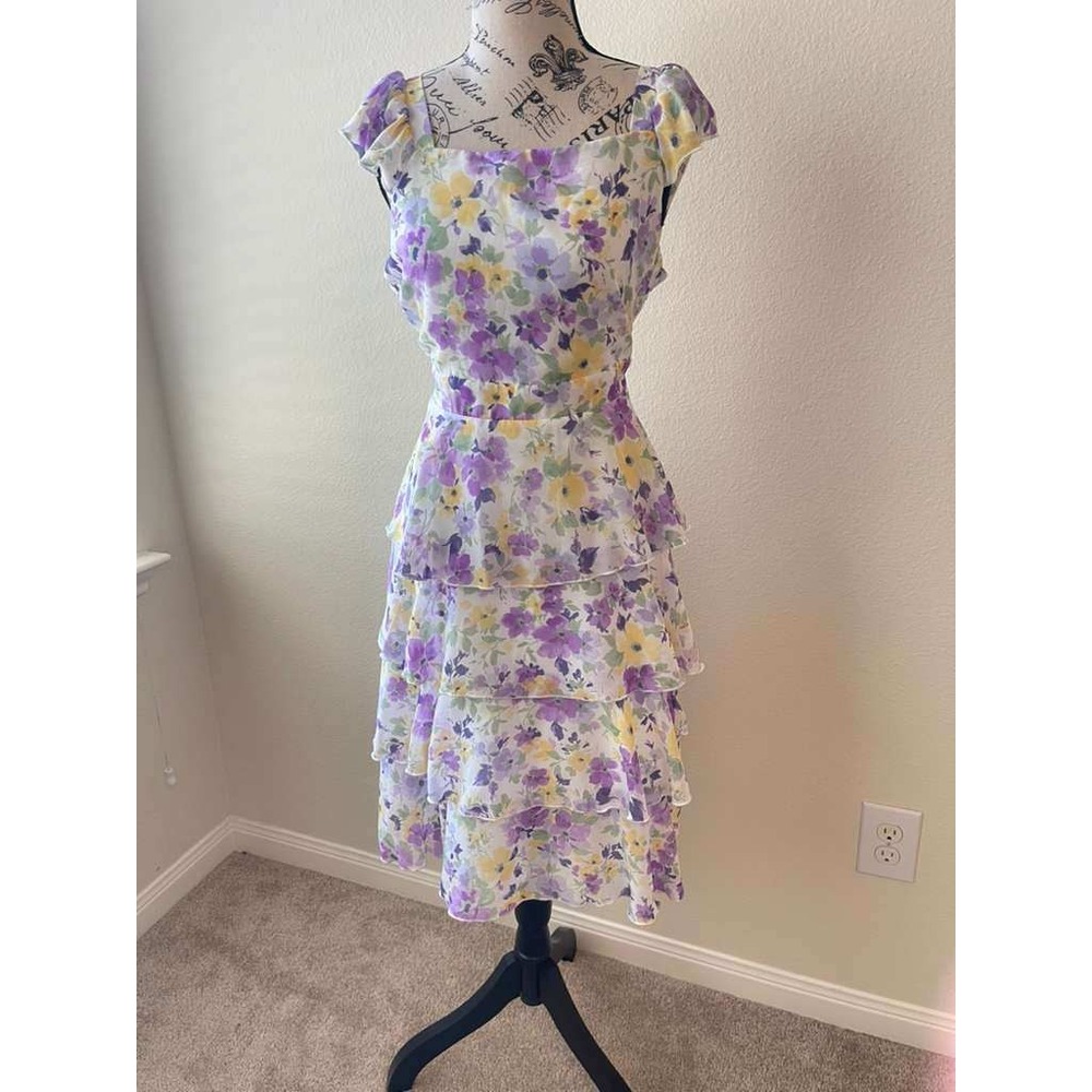 Speechless Kids Purple Yellow Floral Tiered Ruffle Chiffon Dress Size 18.5